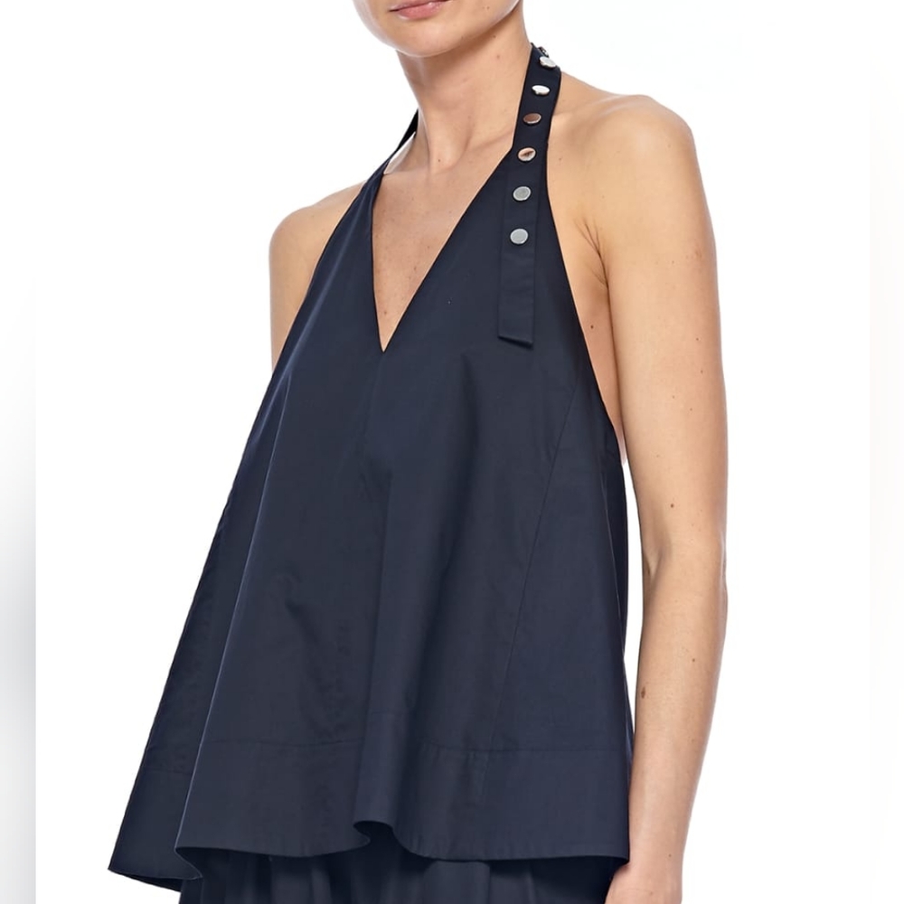TIBI Tech Poplin Halter Top in black